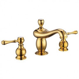 Contemporary Ti-Pvd Finish Brass Three Hole Two Handle Bathroom Sink Faucet