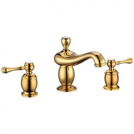 Contemporary Ti-Pvd Finish Brass Three Hole Two Handle Brass Bathroom Sink Fauce