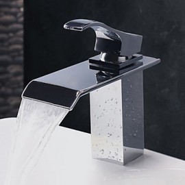 Contemporary Water Fall Stainless Steel Chrome Finish Bathroom Sink Faucet