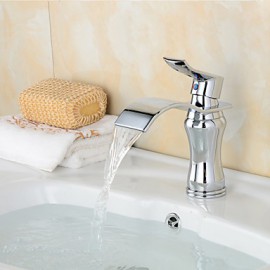 Contemporary Waterfall Brass Chrome Bathroom Sink Faucet - Silver