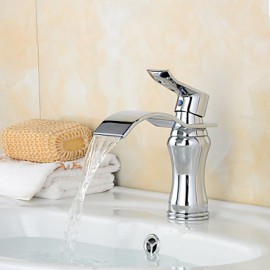 Contemporary Waterfall Brass Chrome Bathroom Sink Faucet - Silver