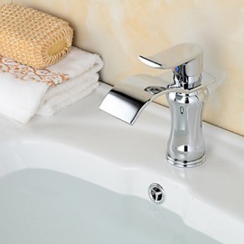 Contemporary Waterfall Brass Chrome Bathroom Sink Faucet - Silver