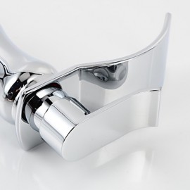 Contemporary Waterfall Brass Chrome Bathroom Sink Faucet - Silver