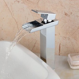 Contemporary Waterfall Brass Chrome Finish Faucet