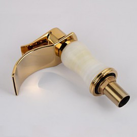 Contemporary Waterfall Brass Imitation Jade Ti-Pvd Bathroom Sink Faucet - Golden