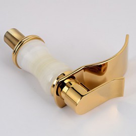 Contemporary Waterfall Brass Imitation Jade Ti-Pvd Bathroom Sink Faucet - Golden