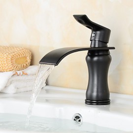 Contemporary Waterfall Brass Orb Bathroom Sink Faucet - Black