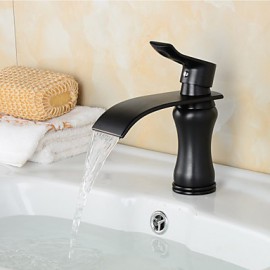 Contemporary Waterfall Brass Orb Bathroom Sink Faucet - Black