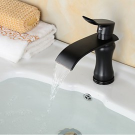 Contemporary Waterfall Brass Orb Bathroom Sink Faucet - Black