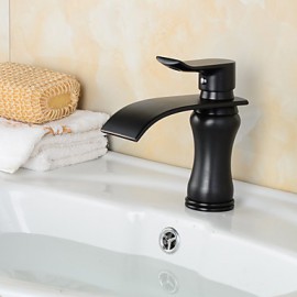 Contemporary Waterfall Brass Orb Bathroom Sink Faucet - Black