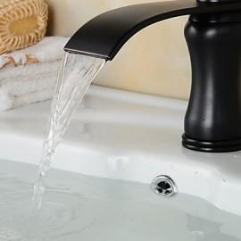 Contemporary Waterfall Brass Orb Bathroom Sink Faucet - Black