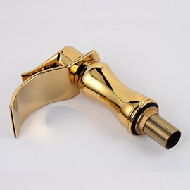 Contemporary Waterfall Brass Ti-Pvd Bathroom Sink Faucet - Golden