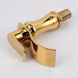 Contemporary Waterfall Brass Ti-Pvd Bathroom Sink Faucet - Golden