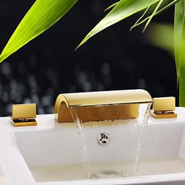 Contemporary Waterfall Brass Ti-Pvd Bathroom Sink Faucet