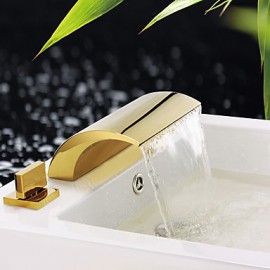 Contemporary Waterfall Brass Ti-Pvd Bathroom Sink Faucet