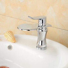 Contemporary Waterfall Chrome Finish Brass One Hole One Handle Sink Faucet