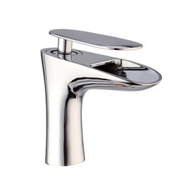 Contemporary Waterfall Chrome Finish Brass One Hole One Handle Sink Faucet