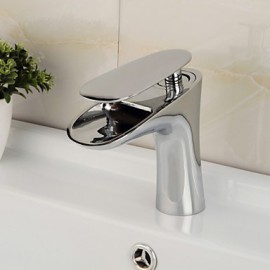 Contemporary Waterfall Chrome Finish Brass One Hole One Handle Sink Faucet