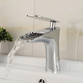 Contemporary Waterfall Chrome Finish Brass One Hole One Handle Sink Faucet