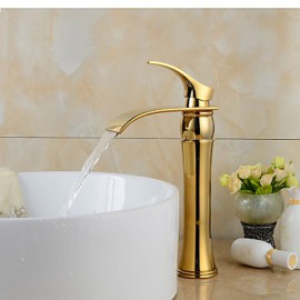 Contemporary Waterfall Gold Heightening Bathroom Basin Faucet