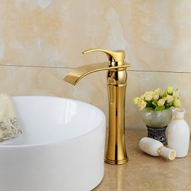 Contemporary Waterfall Gold Heightening Bathroom Basin Faucet