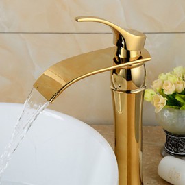 Contemporary Waterfall Gold Heightening Bathroom Basin Faucet