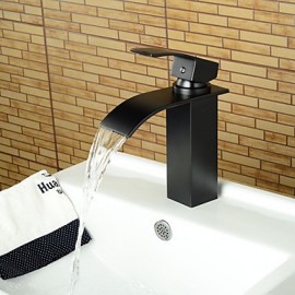 Contemporary Waterfall Oil-Rubbed Bronze Bathroom Basin Faucet -Black