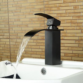 Contemporary Waterfall Oil-Rubbed Bronze Bathroom Basin Faucet -Black