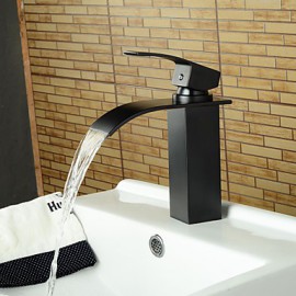 Contemporary Waterfall Oil-Rubbed Bronze Bathroom Basin Faucet -Black