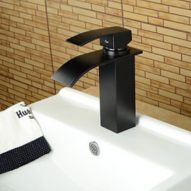 Contemporary Waterfall Oil-Rubbed Bronze Bathroom Basin Faucet -Black