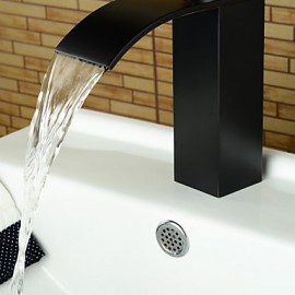 Contemporary Waterfall Oil-Rubbed Bronze Bathroom Basin Faucet -Black