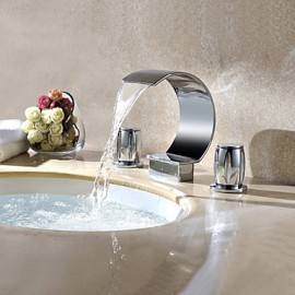 Contemporary Waterfall/Rotatable Brass Chrome Three Holes Faucet