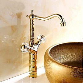 Customized Ti-Pvd Finish Solid Brass Two Handles Centerset Bathroom Sink Faucet