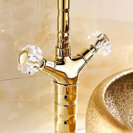 Customized Ti-Pvd Finish Solid Brass Two Handles Centerset Bathroom Sink Faucet