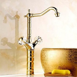 Customized Ti-Pvd Finish Solid Brass Two Handles Centerset Bathroom Sink Faucet