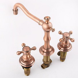 Deck Mount Bath Tub Faucet Two Handles Long Spout Antique Inspired Solid Brass Bathroom Sink And Bathtub Mixer Taps