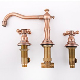 Deck Mount Bath Tub Faucet Two Handles Long Spout Antique Inspired Solid Brass Bathroom Sink And Bathtub Mixer Taps