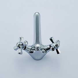 Deck Mounted Dual Handle One Hole Basin Faucet Solid Brass Chrome Finish Basin Sink Mixer Tap