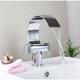 Dual Handle Waterfall Bathroom Vanity Sink Faucet Extra Large Crooked Spout Chrome Lavatory Widespread Mixer Taps