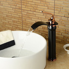 European-Style Rose Gold Handle Oil-Rubbed Bronze Bathroom Sink Faucet - Black + Rose Gold