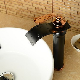 European-Style Rose Gold Handle Oil-Rubbed Bronze Bathroom Sink Faucet - Black + Rose Gold