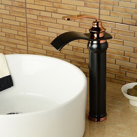 European-Style Rose Gold Handle Oil-Rubbed Bronze Bathroom Sink Faucet - Black + Rose Gold