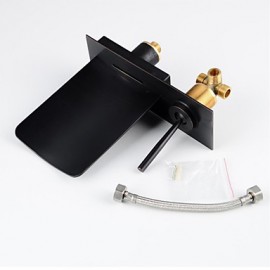 Fashion Brushed Waterfall Wall Mounted Bathroom Basin Faucet - Black