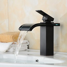 Fashion Oil-Rubbed Bronze One Hole Single Handle Waterfall Bathroom Sink Faucet With Glass Spout-Black