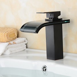 Fashion Oil-Rubbed Bronze One Hole Single Handle Waterfall Bathroom Sink Faucet With Glass Spout-Black