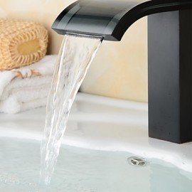 Fashion Oil-Rubbed Bronze One Hole Single Handle Waterfall Bathroom Sink Faucet With Glass Spout-Black