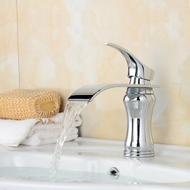 Fashion Waterfall Brass Chrome Bathroom Sink Faucet - Silver