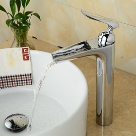 Fashionable Brass Chrome-Plated Waterfall Bathroom Sink Faucet - Silver