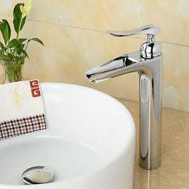 Fashionable Brass Chrome-Plated Waterfall Bathroom Sink Faucet - Silver