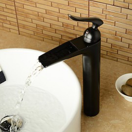 Fashionable Oil-Rubbed Bronze Heightening Waterfall Bathroom Sink Faucet - Black